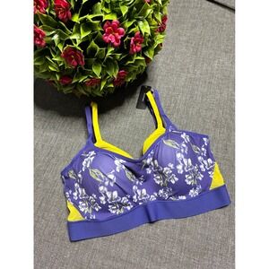 Natori Gravity Floral Print Purple Yellow Underwire Sports Bra 36DD NEW